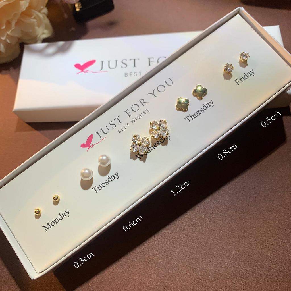 Zirkon Blume & Perle Herz Ohrstecker Set für Damen