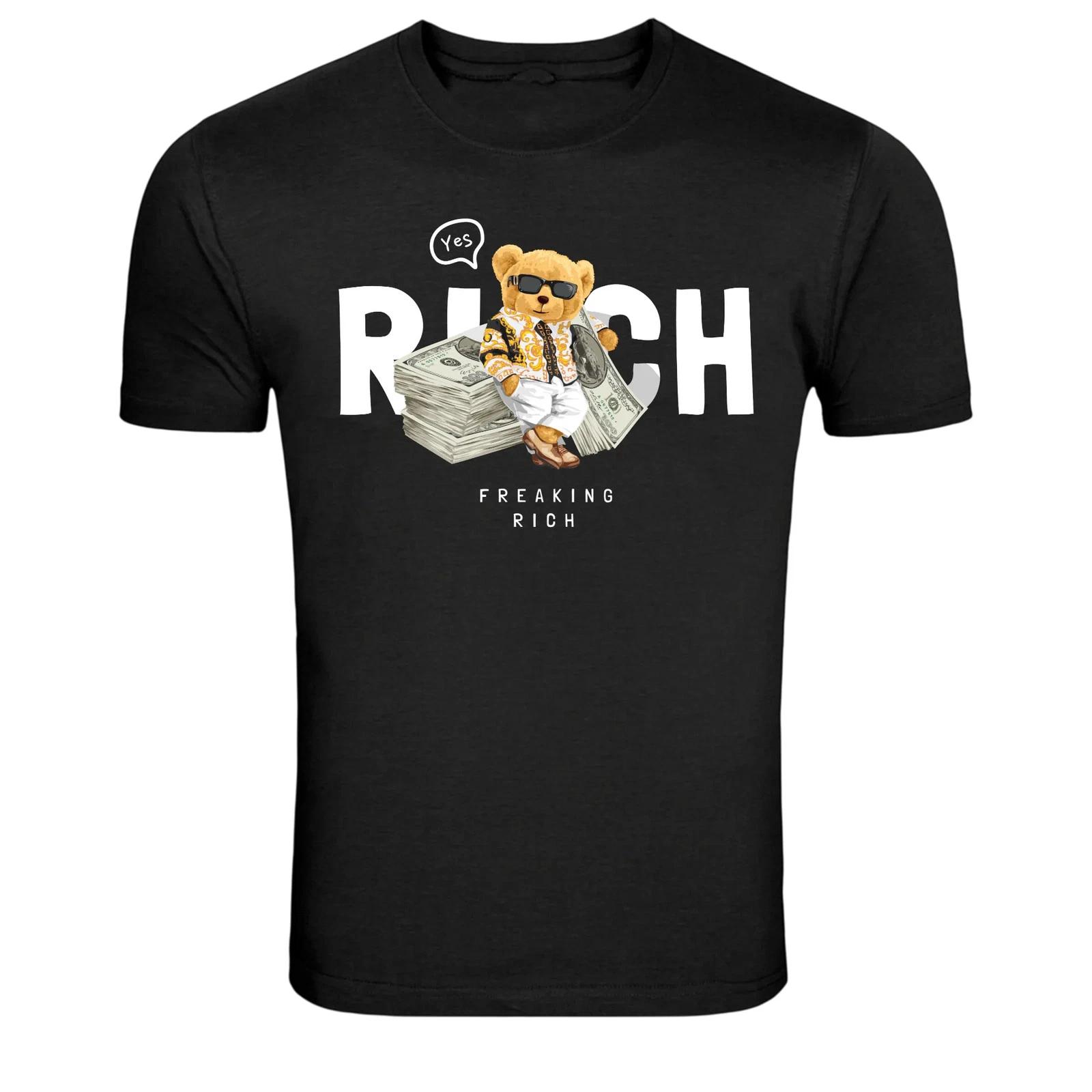 Rich Freaking Rich Teddy Bear Money Graphic T-Shirt L