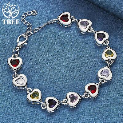 Herz aus 925er-Sterlingsilber mit mehrfarbigem AAA-Zirkon-Armbandschmuck