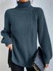 2026 Autumn/Winter Women's Knitted Mid-Length Raglan Sleeve High Turtleneck Slit Sweater Dress