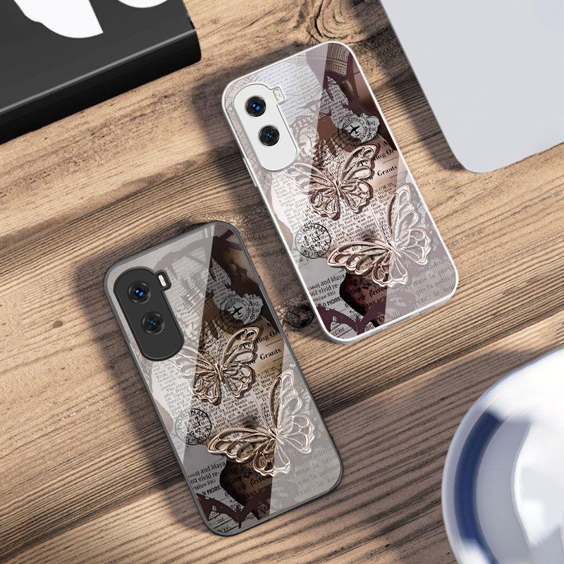 Vintage Schmetterling für Honor 200 90 8X 9X Pro Lite P50 P40 Nova 10 11i P60 Magic4 6 Mate 20 50 Handyhülle aus gehärtetem Glas