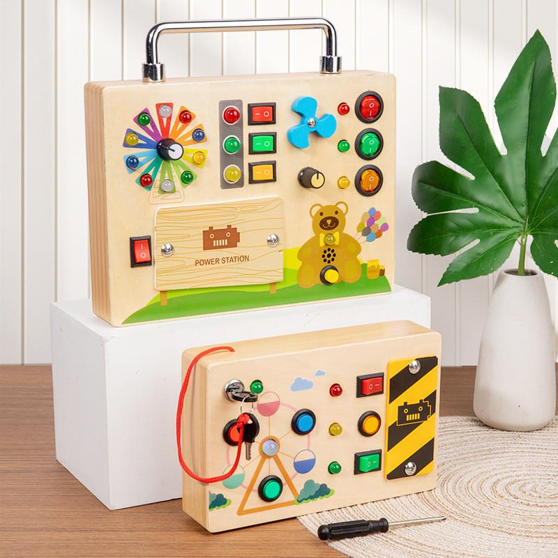 Hölzernes Switch-Spielbrett Kinder-Puzzle-Spielzeugset Mit LED-Leuchten Für Frühe Kindheit Lernen Und Entwicklung