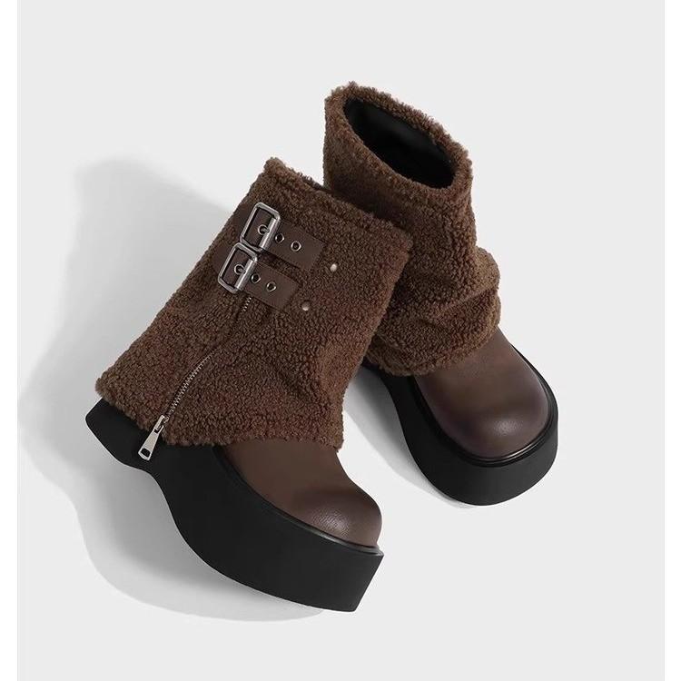 Fashion Platform Snow Ankle Boots Women High Heels Suede Shoes Woman 2024 Trend Winter Goth Brand Punk Motorcycle Botas De Mujer Shoes