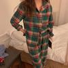 Herfst/Winter Groene Ruit Koppel Pyjama Set - Top met Lange Mouwen & Broek