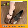 Silver Mary Jane shoes round head shallow mouth women's shoes spring 2025 new French evening breeze with skirt flat sole shoes