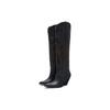Zara Leather Pointed Toe Pull-On Knee High Boots 7Cm Women boots Black 3023010800