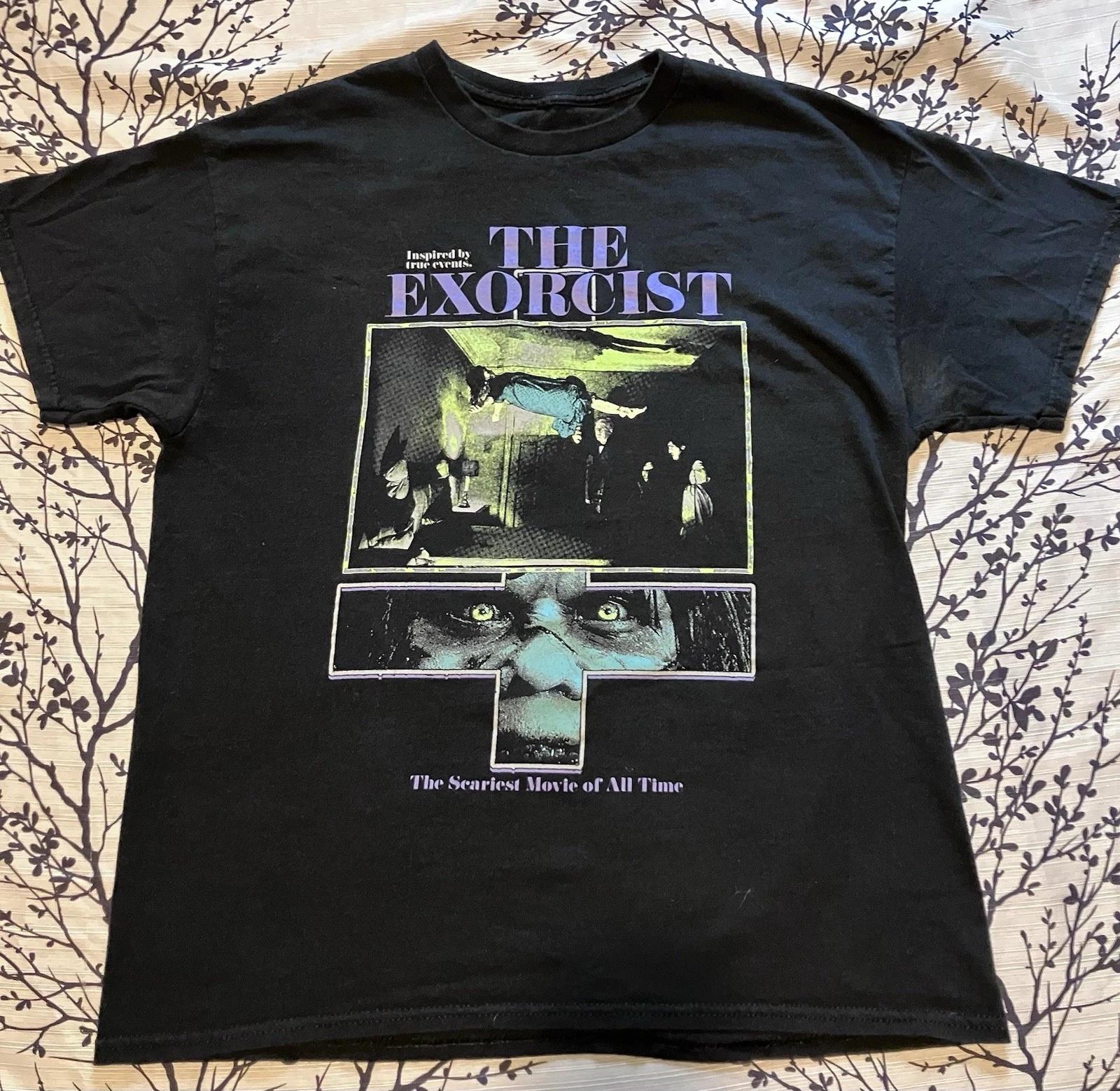 

Редкая футболка «Экзорцист» черная размера XL, футболка с репринтом классического фильма ужасов для мужчин и женщин, летняя повседневная футболка из хлопка с круглым вырезом S