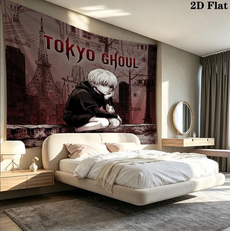 Tokyo Ghoul Wall Tapestry Aesthetic Wall Hanging Printed Fabric Blanket Decorative Tapestries For Bedroom Living Room Home Decor