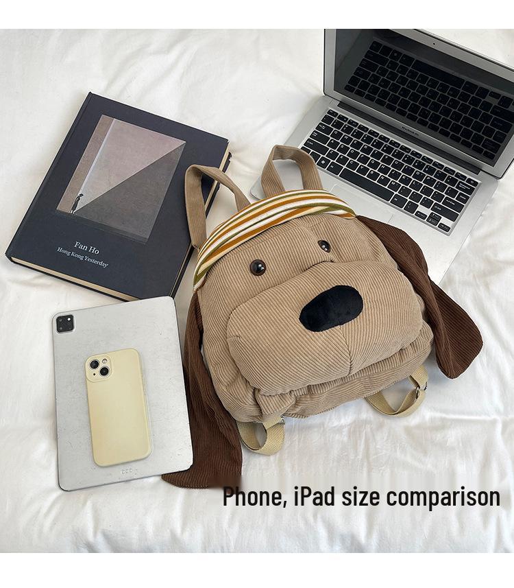 Kids' Corduroy Cartoon Puppy Backpack - Large Capacity, Cute Design for Boys & Girls, Perfect for Autumn/Winter