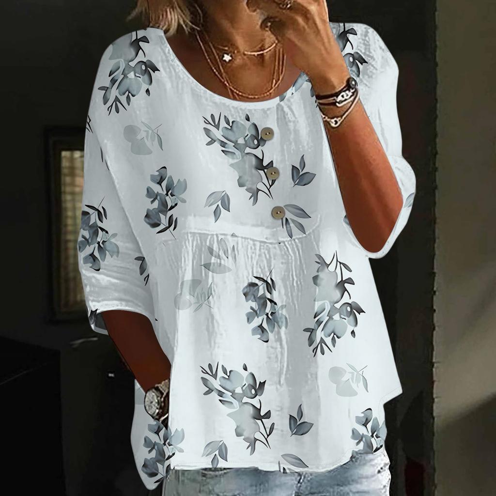 Linen Shirts For Women 3/4 Sleeve Button Down V Neck Summer Tops Dressy Casual Cute Shirts