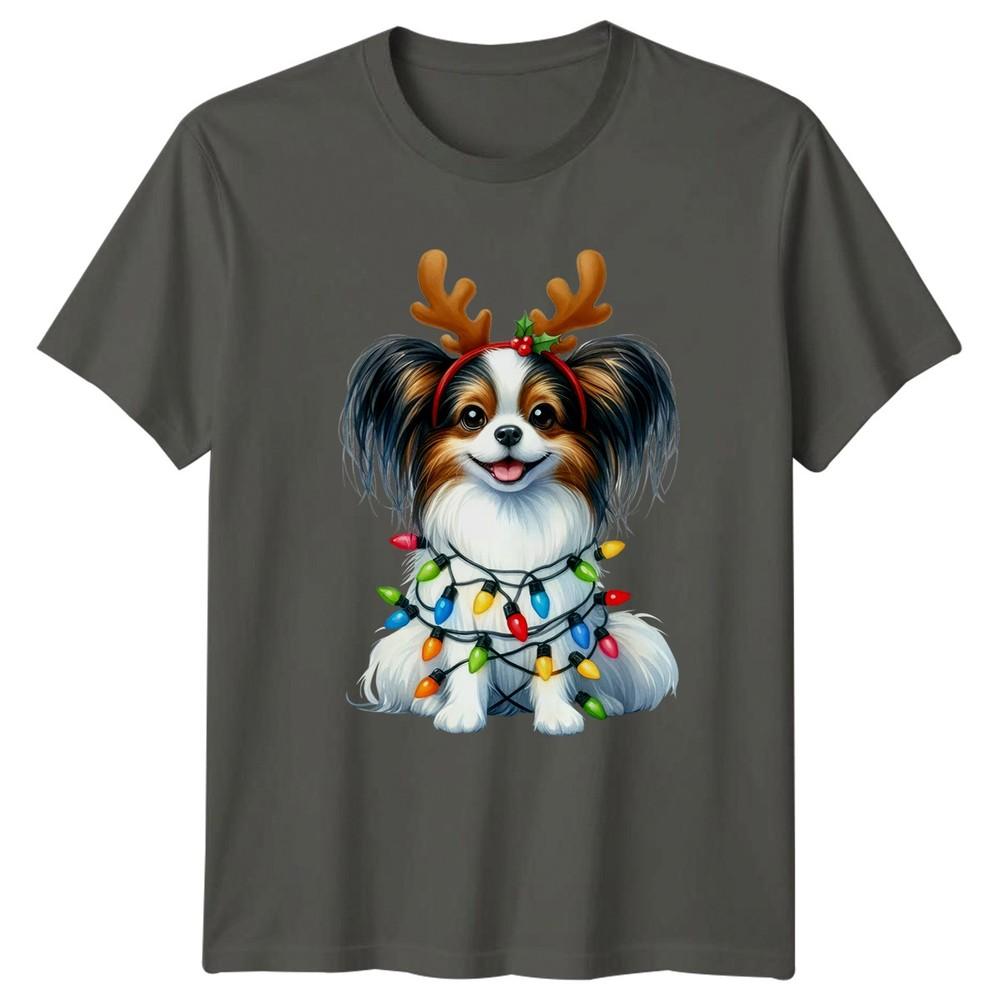 Papillon Dog Christmas Lights Reindeer Antlers Holidays Unisexs Unisexs Graphic Tee S