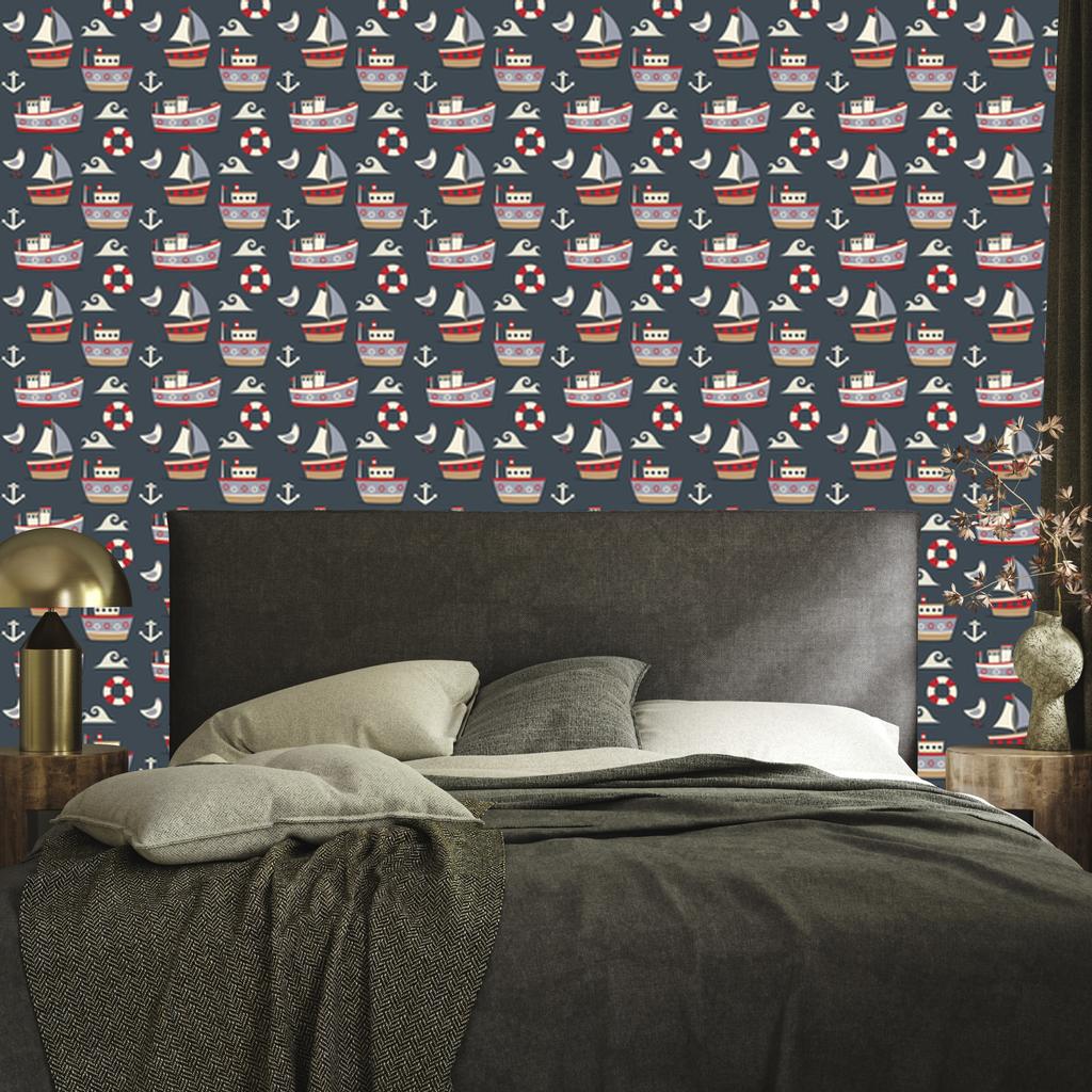 Wallpaper Colorful ships and anchors for living room and bedroom 50x1000