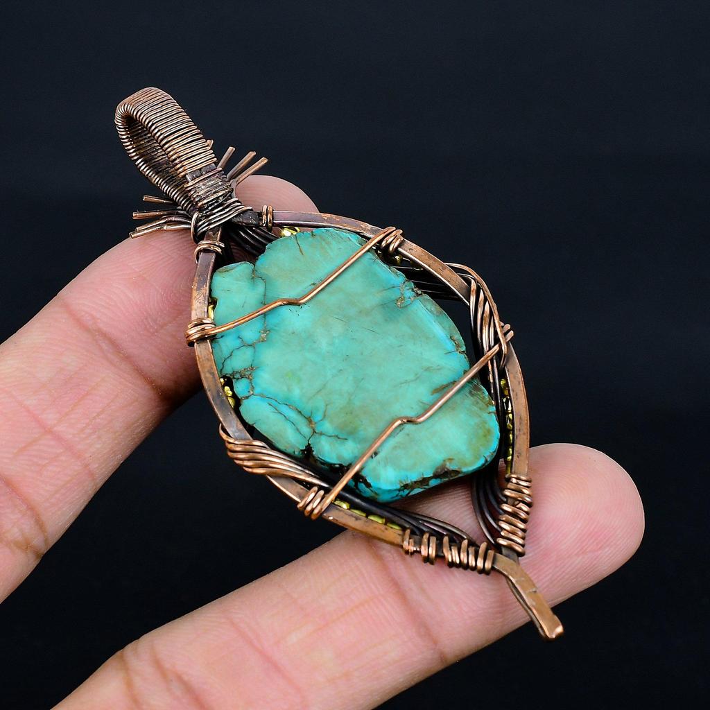 Turquoise Tumble 999 Copper Wire Wrapped Pendant, Handmade Gemstone Pendant Jewelry, Gifts For Wife Brand New Pendant