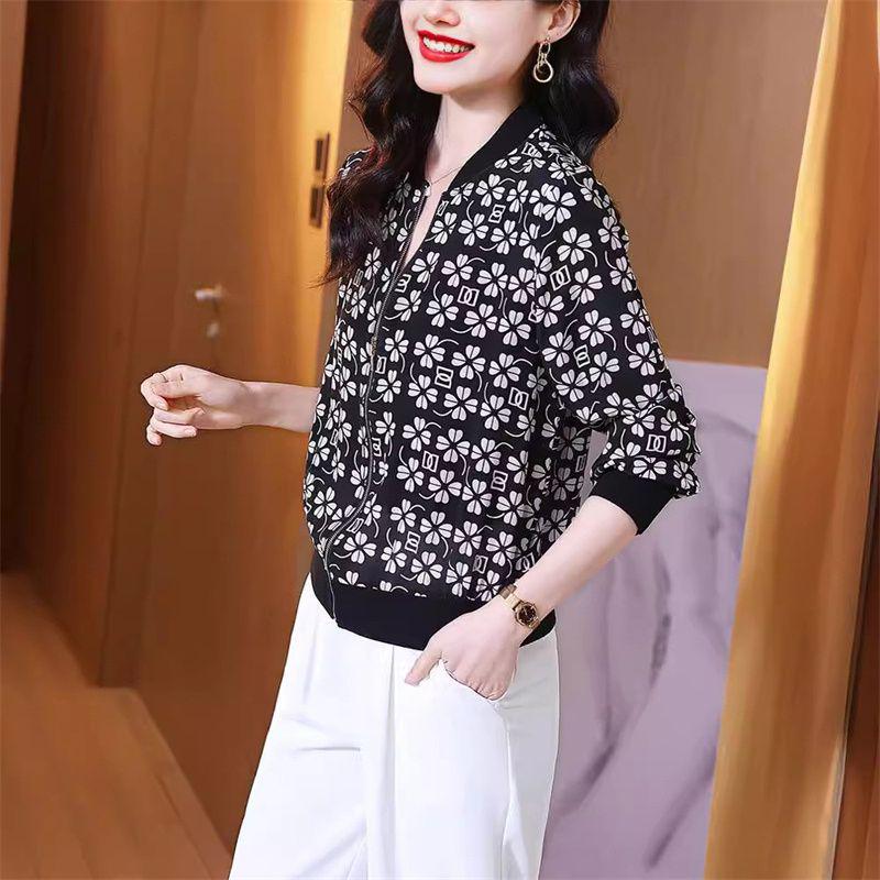 Women's Trendy Chiffon Cardigan: Lightweight Sun Protection Baseball Jacket for Middle-Aged Mothers
