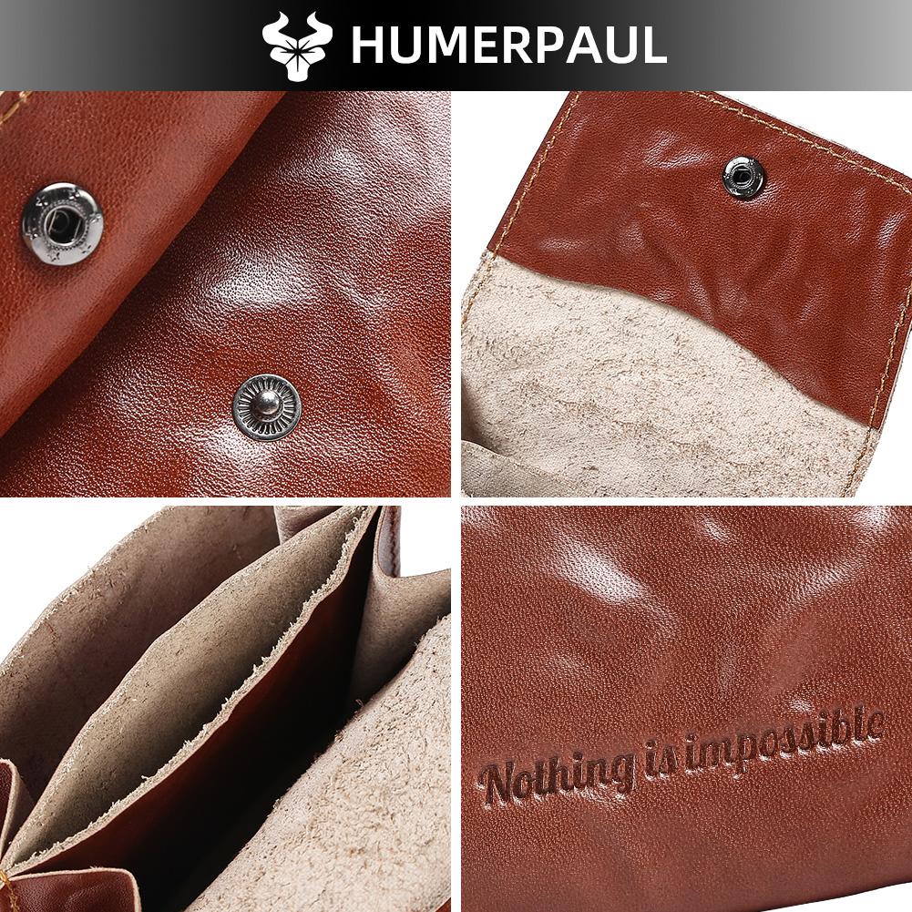 HUMERPAUL Ladies wallet first layer cowhide solid color convenient retro style short coin purse credit card storage leather solid color card case