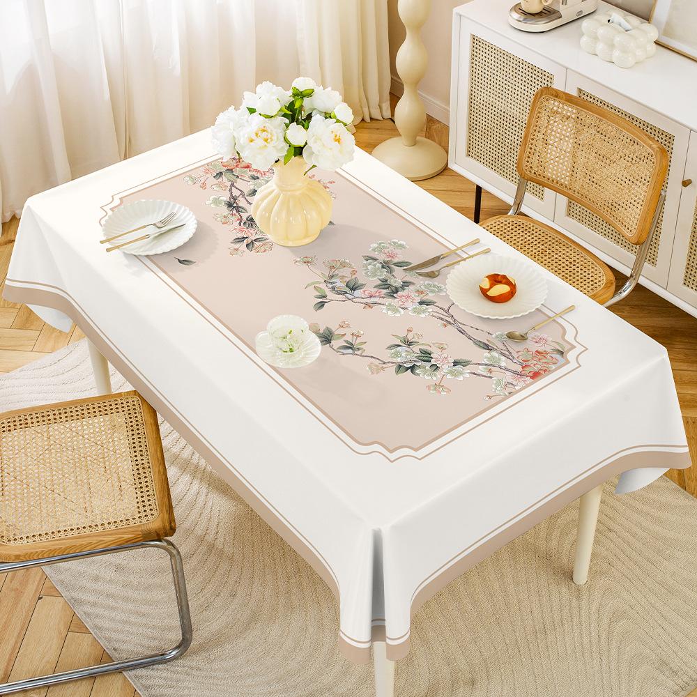 1PC Plant Flower Pattern Dining Table Cloth Retro Elegant PVC Rectangular Tablecloth Waterproof Oil-proof Wear-resistant Durable