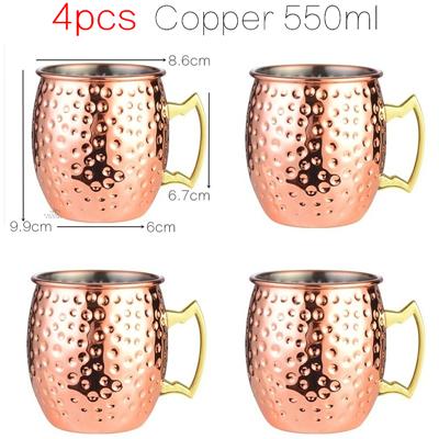 4 Pezzi 550ml Rete Moscow Mule Tazze di Rame Tazza Metallica Acciaio Inossidabile Birra Vino Tazza da Caffè Strumento per Cocktail