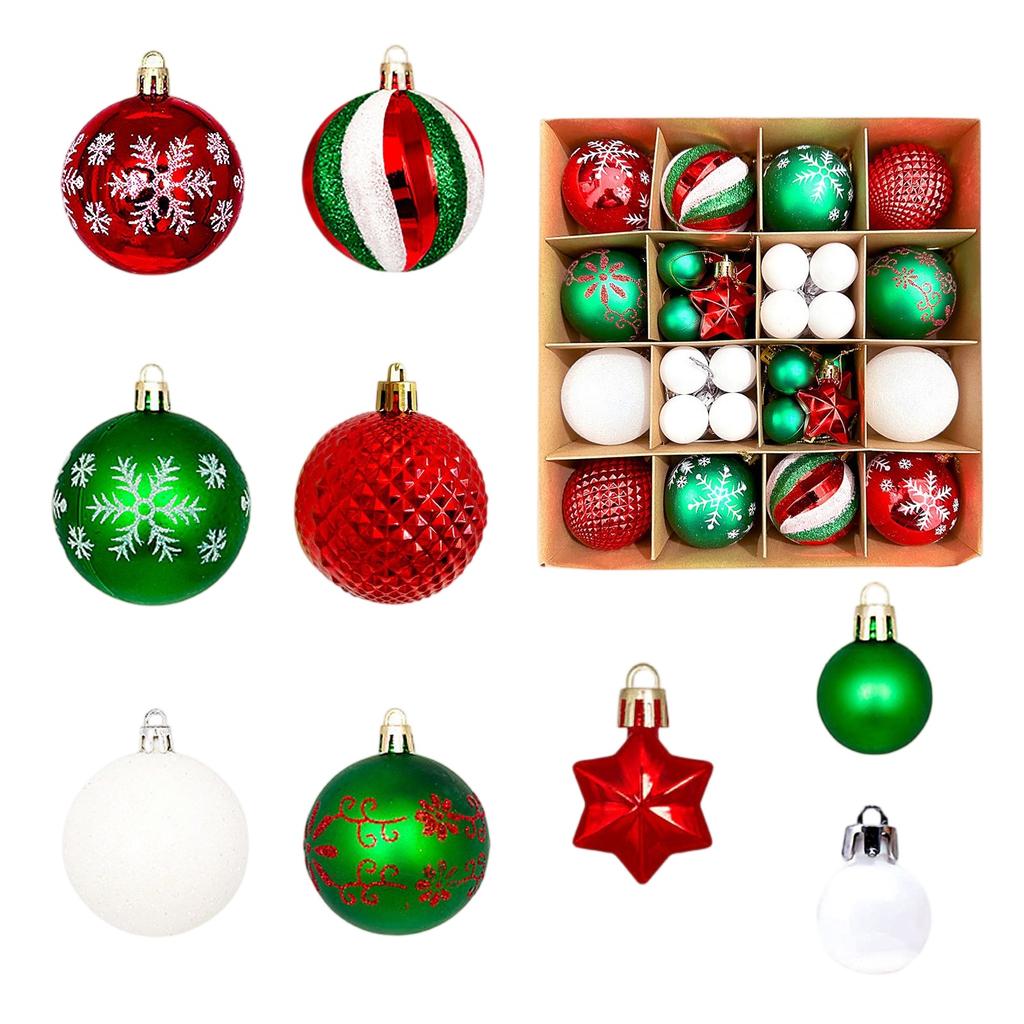 44pcs Christmas Tree Ornament Plastic Ball Decorations For DIY Crafts And Painted Designed Boxes Pendant