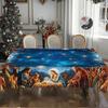 Retro Country Farmhouse Christmas Scene Printed Tablecloth for New Year Party, Merry Christmas Themed