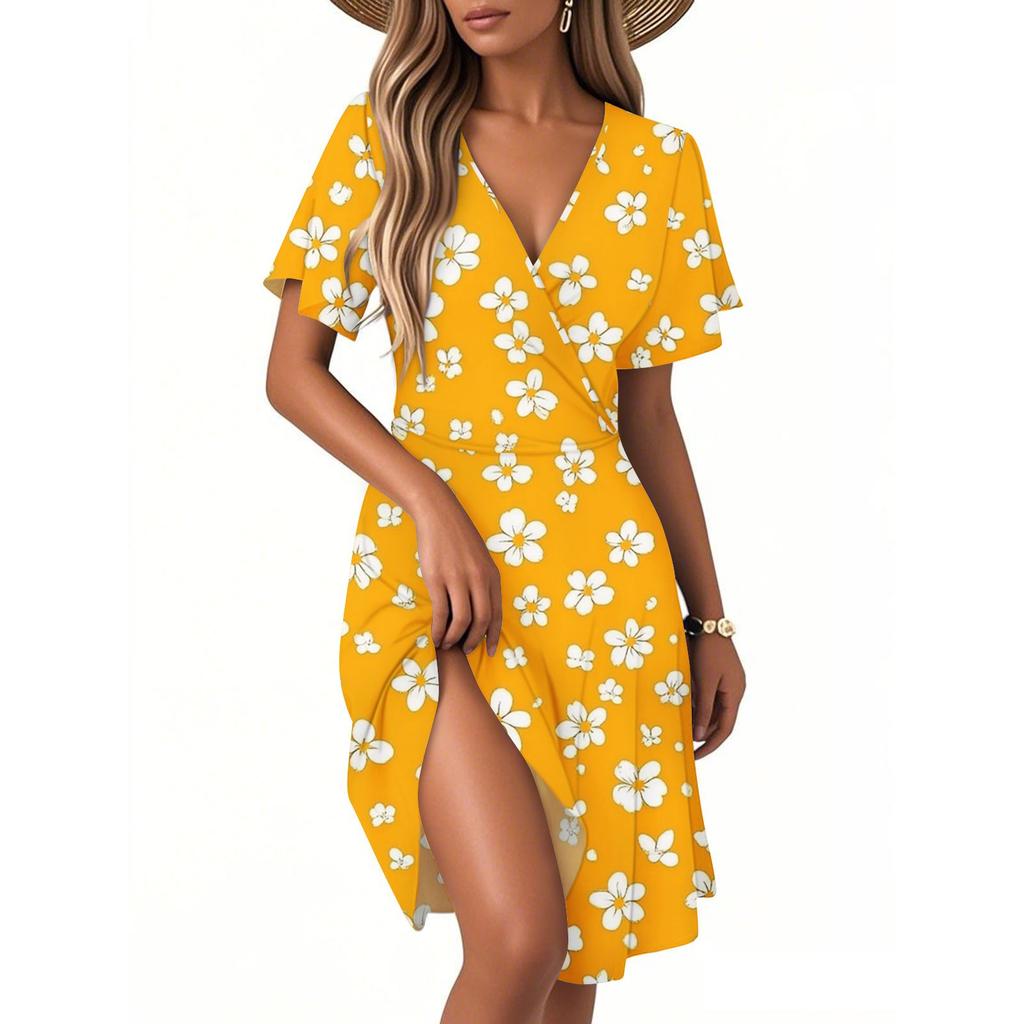 Women's Casual Fashion Dress Vintage Floral Floral Short Sleeve V-neck Dress