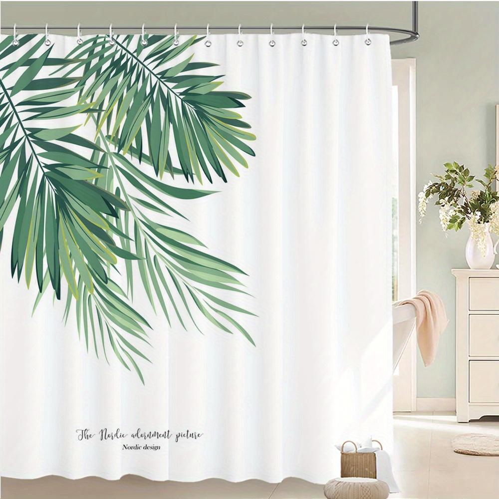 

Tropical Palm Shower Curtain – Translucent Polyester, 12 Hooks, 70.8×70.8 In, Machine Washable, Nordic Spa Style W60H190(CM)-1 Pcs