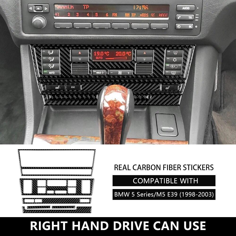 

Наклейка для BMW 5 серии M5 E39 1998-2003 гг. из углеродного волокна, автомобильный кондиционер, AC CD, панель климат-контроля, аксессуары для подогрева сидений RHD Black