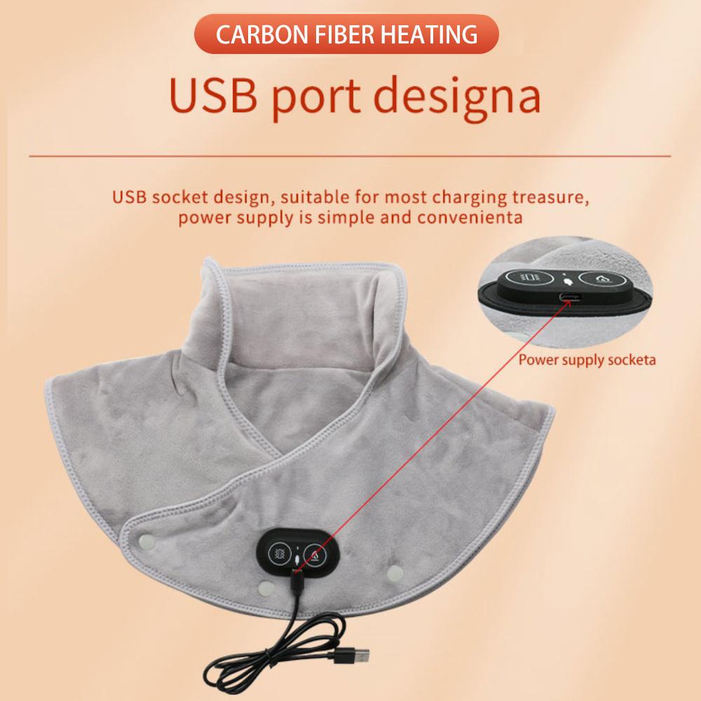 Almohadilla Calefactora Eléctrica USB para Hombros Masajeador de Cuello Masaje por Vibración Chal Cervical Calentador Herramienta de Relajación para Alivio del Dolor Bufanda Calefactada