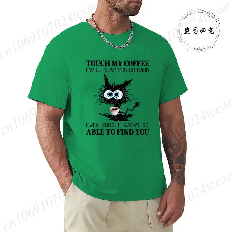 Unisex Unisex Cartoon TShirt Summer Harajuku Funny Cat Coffee Print Tees Streetwear Clothes Touch My Coffee Sarcastic Gift Y2K Top
