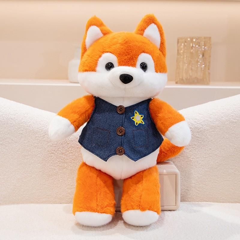 Vest Blue Fox Plush Toy Animal Stuffed Doll Cartoon Room Decoration Gift Kids