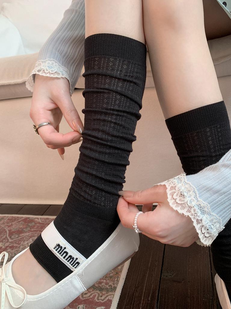 Ballet Style Vertical Pattern Calf Socks For Women, Light And Cold In Summer, Stepping On Feet, Piling Socks, Mesh Breathable Half-Sole Leg Covers