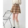 Plus Size Plaid Wool A-Line Belted Skirt - Autumn/Winter, Red, High Waist, Petite Short Skirt for 200 Jin
