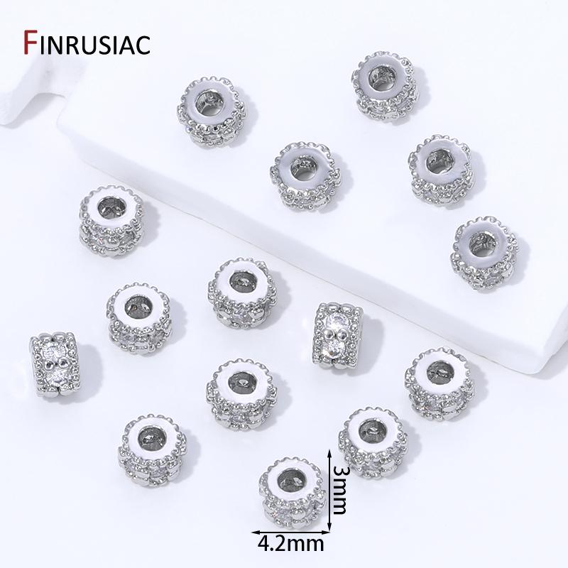 

18K Gold Plated Brass Inlaid Zircon Round Spacer Beads for Jewelry,Separator for Beads,DIY Necklace Bracelet Making Accessories 5 pieces