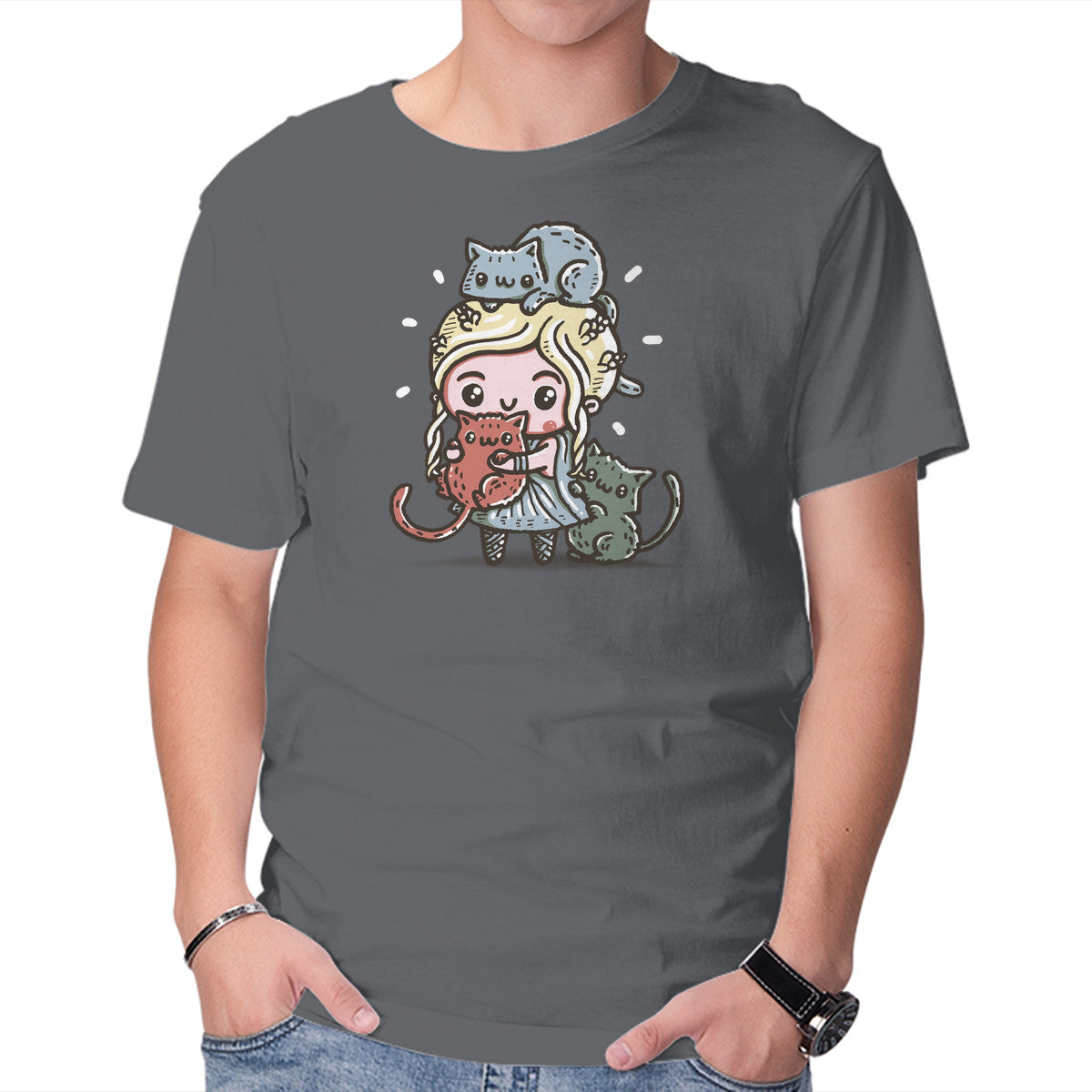 Unisex Crew Neck T-Shirt Mother of Cats Graphic Short Sleeve Casual Tee XS