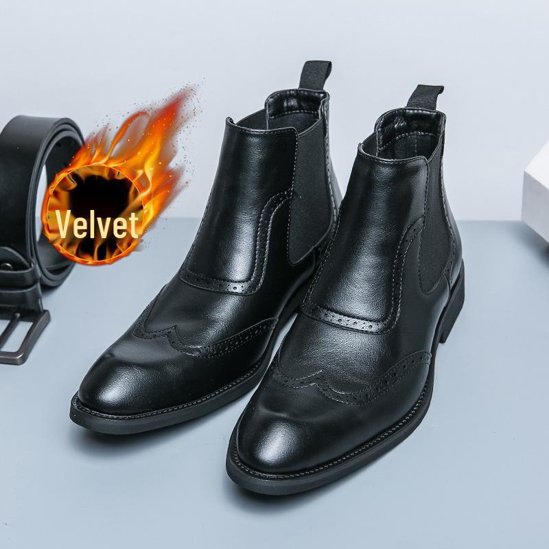 Men s Retro High-Top Leather Boots with Velvet Lining, Winter Martin Slip-On Style, Large Sizes Available 38