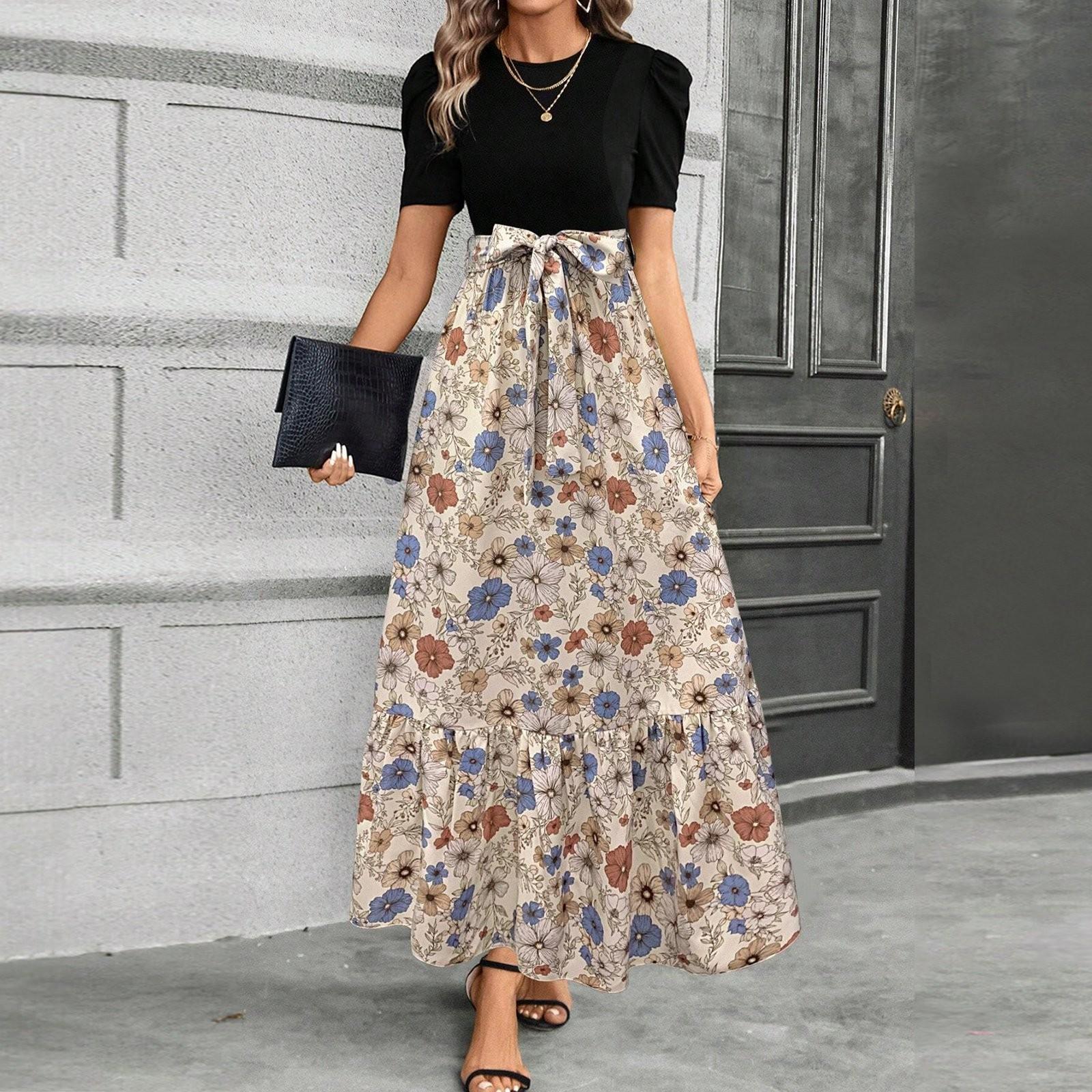 

Женское платье с цветочным принтом и высокой талией, модное и элегантное M хаки