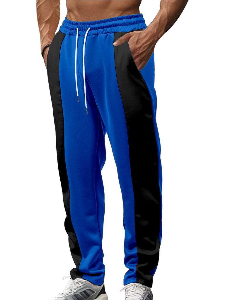 Men's Casual Quick-Dry Jogging Pants - Color Block, Loose Fit, Breathable Fabric with Drawstring Waist