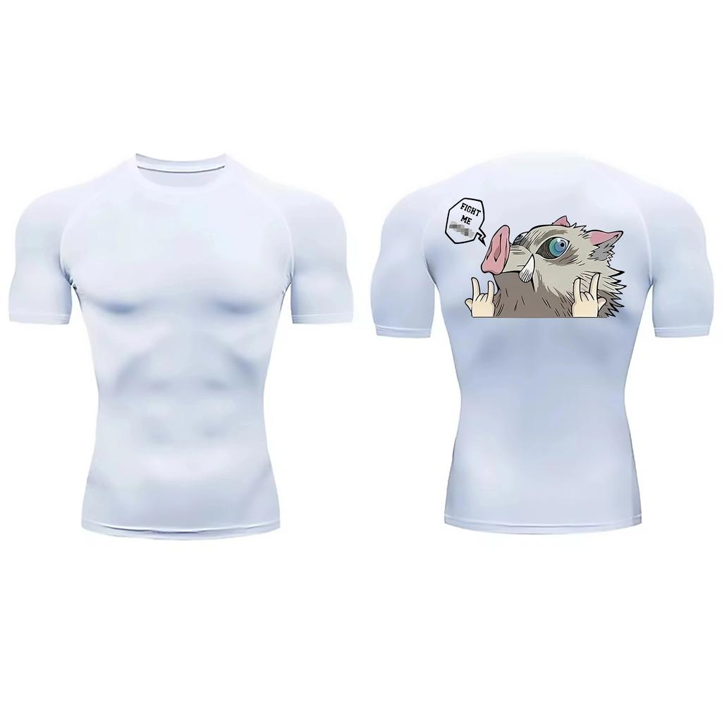 Men's Anime Compression Shirt Short Sleeve Quick Dry BJJ Rash Guard Jiu Jitsu Gym Workout Top ZY0097