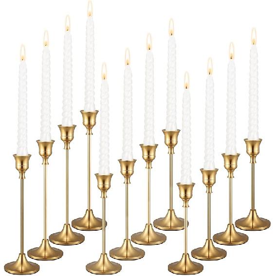 Candle Holders,Set of 6 Candlestick Holders for Taper Candles, Brass Gold Modern Decorative Candle Stick Holder for Table, Mantel, Wedding, Dinning,