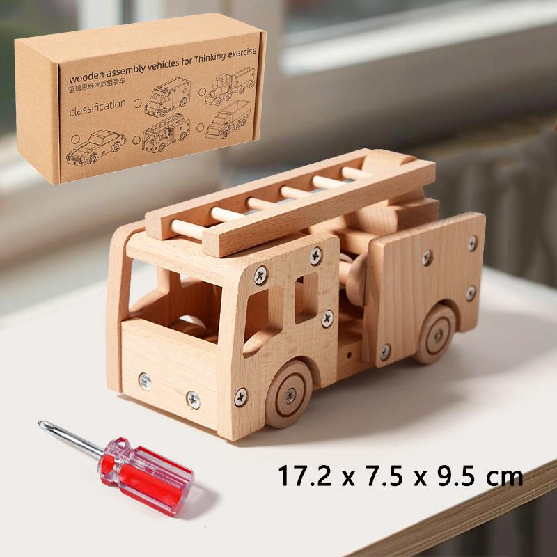 Wooden Screw Assembly Car Montessori Toys Kids Fire Engine Train Creative DIY Vehicle Model Fine Motor Training Educational Toys