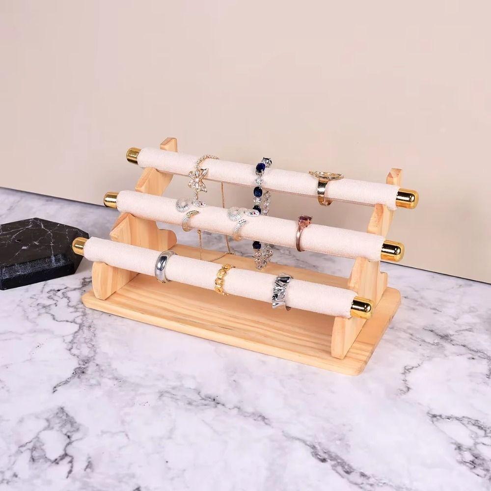 Necklace Bracelet Jewelry Organizer 3-Tier Ring Display Rack Wooden Ring Holder Retail Display
