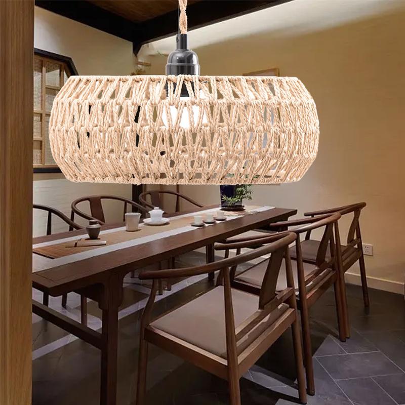 1 Stück Personalisierte Lampendekoration Rustikaler Japanischer Lampenschirm Handgewebter Eisenrahmen Lampenschirm Papierseil Gewebter Lampenschirm