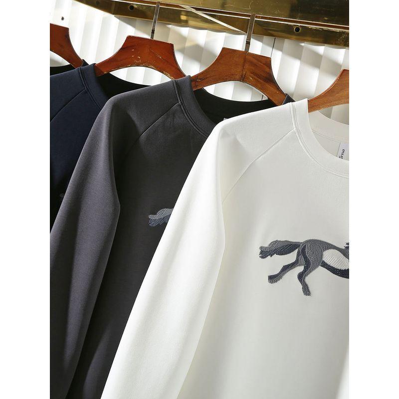 Heavy Industry Embroidery Liquid Ammonia Air Long-staple Cotton Autumn Men's round Neck Long sleeve Bottoming Shirt T-shirt Pullover Casual Hoodie