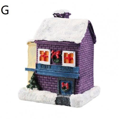 Mini Christmas Village Houses LED Lighted Resin Cottage Figure Christmas Decorations Seasonal Electric Figures For Fireplace