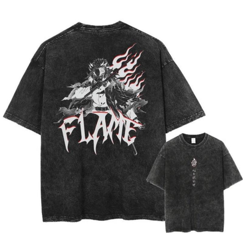 

Japanese Anime Demon Slayer Washed T-shirt Men and Women Harajuku Clothing Fashion Breathable Short Sleeved T-shirt S