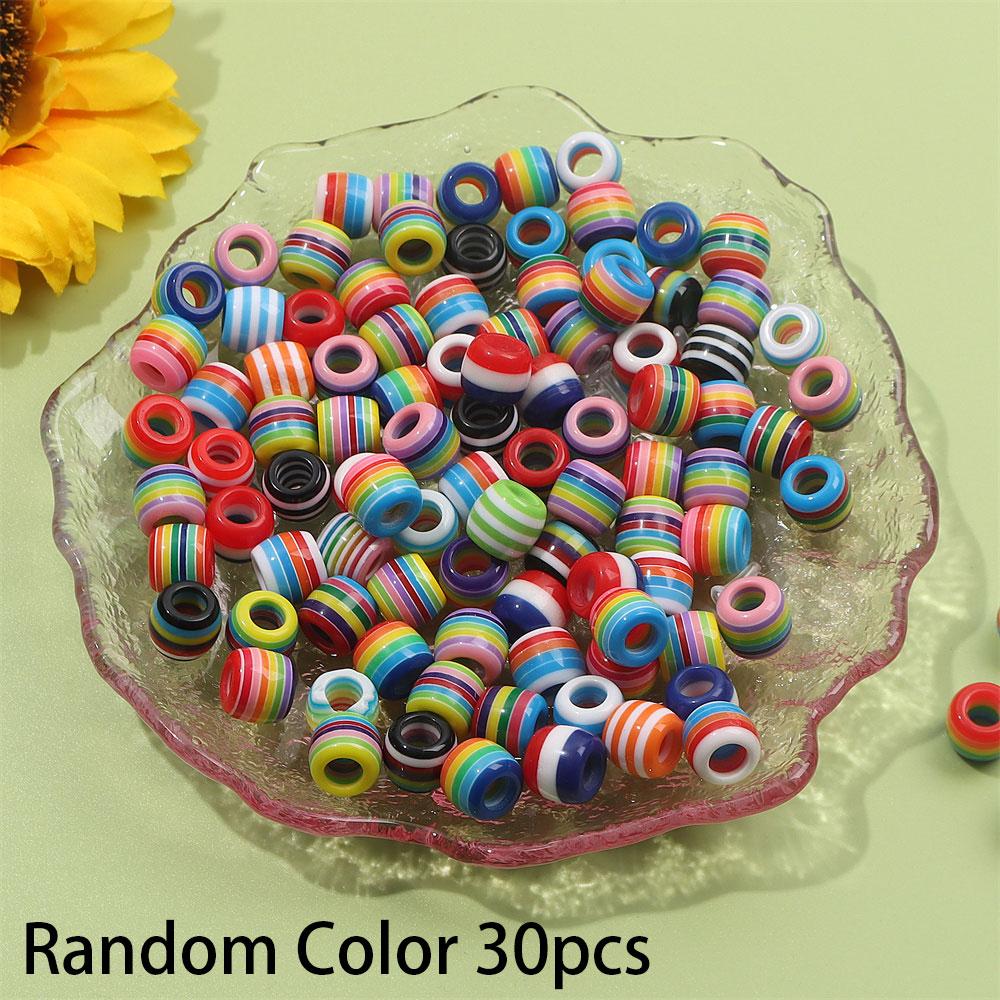 30/50/100pcs Rainbow striped European style large hole bead bucket drum resin sliding loose circular spacer beads, DIY snake chain bracelet