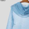 INCERUN Men Long Sleeve Mesh Sheer Lace Glitter Casual Hooded Ruffled Tops T-shirts