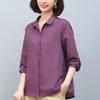 Plus Size Cotton Linen Long Sleeve Shirt for Middle-Aged Women - 2024 Spring & Autumn Fashion Mother's Top
