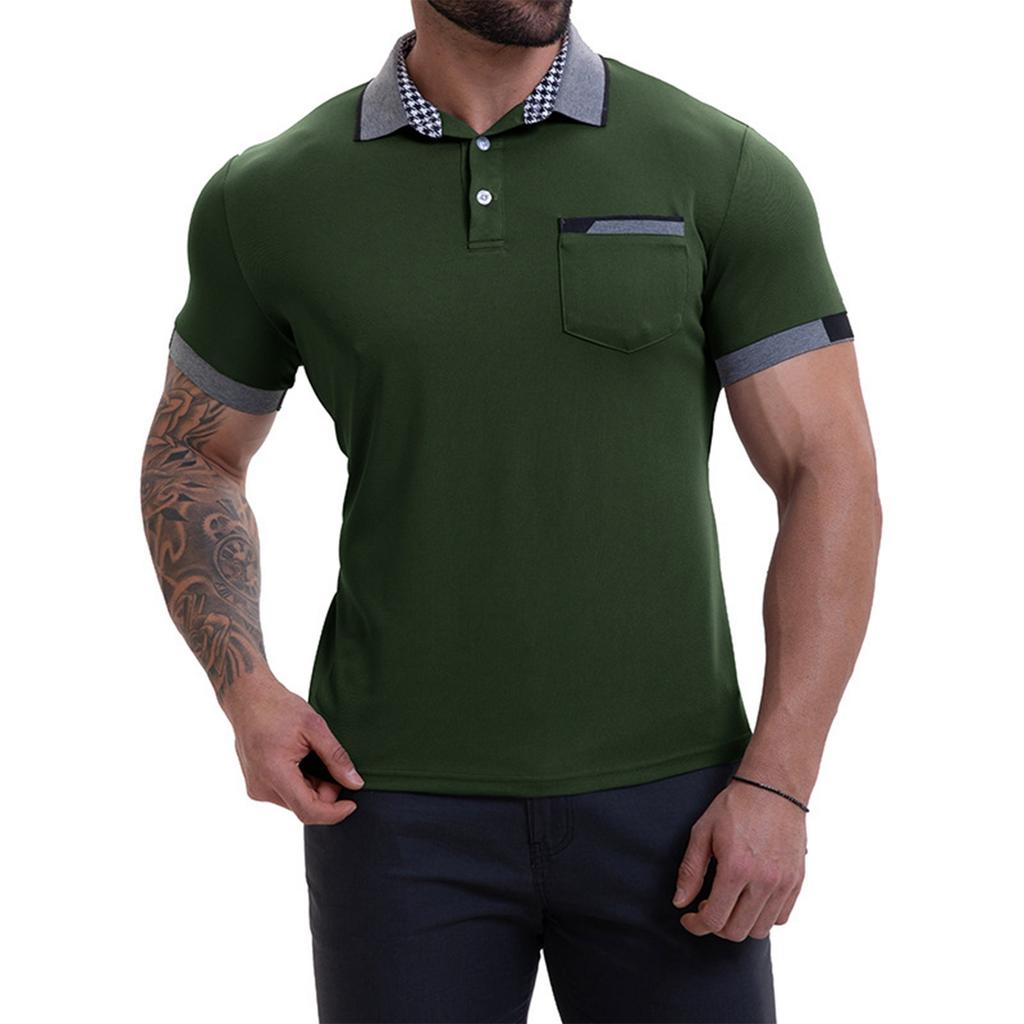 Men's Solid Color Button Pocket Lapel Short Sleeve Top Men's Casual Fashion Shirt