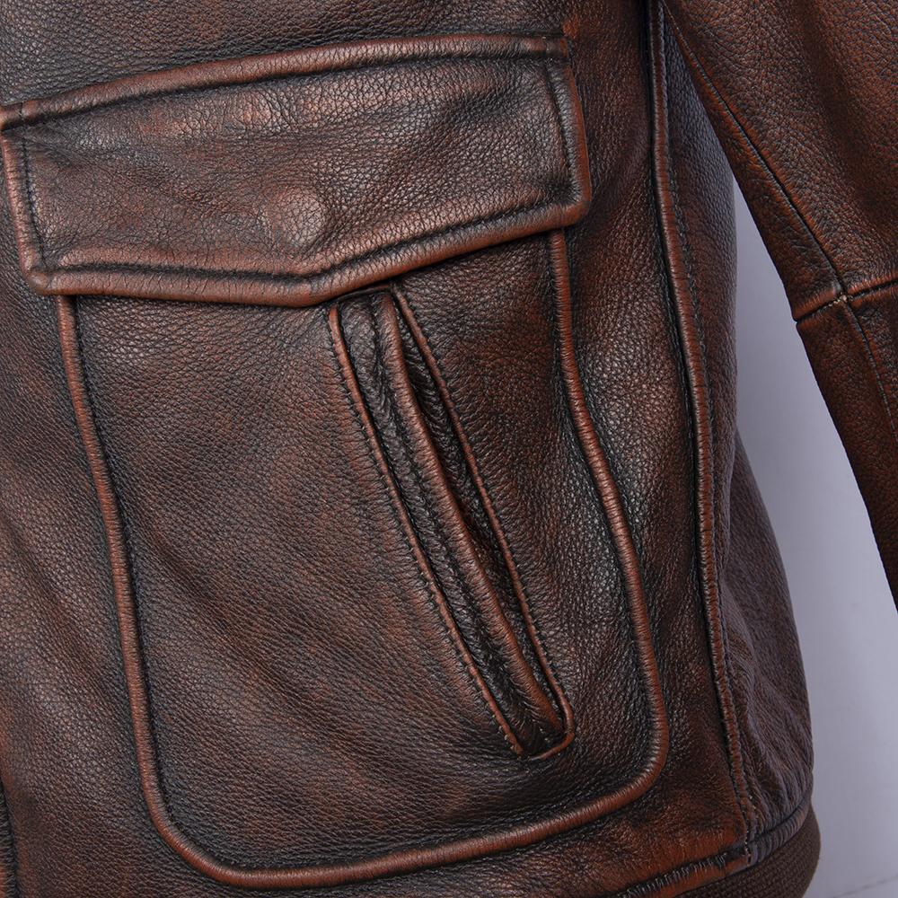 Vintage Red Brown Men Genuine Leather Jacket Real Cow Coat Man Military Pilot Jackets Air Force Flight Suit Spring Autumn