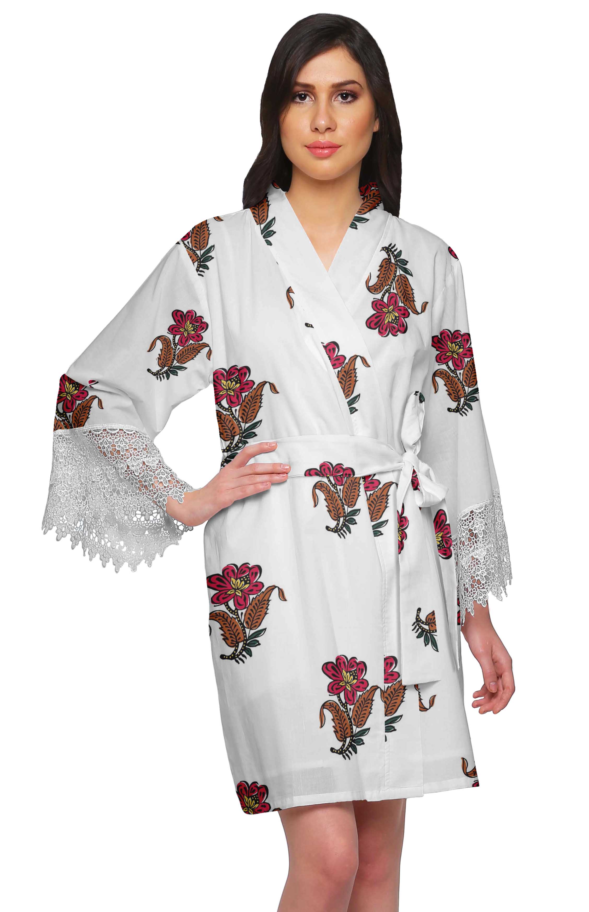 

Moomaya Bride Getting Ready Shirt Cotton Short Robes For Women Bath Robe XS білий